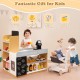 Pretend play grocery store set with shopping cart, cash register, and dual chalkboards for kids' interactive learning.