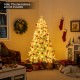 Pre-lit artificial Christmas tree with snow flocked branches, adorned with red berries, ideal for festive home decor.