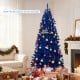 Vibrant 7 ft pre-lit artificial Christmas tree in royal blue with 340 LED lights, perfect for festive holiday decor.