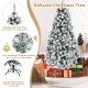 Snow-flocked 6 ft artificial Christmas tree with LED lights and sturdy metal base, perfect for festive home decoration.