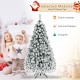 Snow-flocked 6 ft artificial Christmas tree with LED lights, ideal for festive home or office decoration.