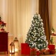Pre-lit 6-foot snow flocked Christmas tree with red berries and 250 warm white LED lights, perfect for festive.