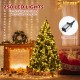 Pre-lit 6-foot snow flocked Christmas tree with 250 warm white LED lights, red berries, and pine cones for festive.