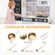 Complete accessory set for the Pretend Play Kitchen, including a pan, pot with lid, spatula, pasta server, and ladle.