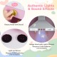 Pretend play kitchen wooden toy set in pink with range hood, lights, sounds, and realistic rotary knobs for immersive.