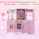 Pretend play kitchen toy set in pink with range hood, lights, sounds, and accessories for imaginative play.