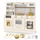 Pretend toy kitchen set in beige with stoves, water dispenser, and accessories for immersive role-play fun.