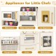 Pretend toy kitchen set featuring a microwave, water dispenser, and ice dispenser for immersive role-play fun.