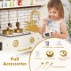 Pretend toy kitchen set in beige with stoves, water dispenser, and full accessories for immersive role-play fun.