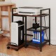 Printer stand in rustic brown with charging station, open mesh shelves, and wheels for easy movement in an organized.