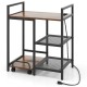 Printer stand in rustic brown with charging station, open mesh shelves, and wheels for easy movement in workspace.