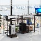 Printer stand with charging station and storage shelves in rustic brown, featuring open mesh shelves and wheels for.