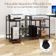 Movable printer stand with charging station, rustic brown finish, featuring open shelves and 4 wheels for easy movement.