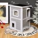 2-story wooden cat house with escape door, made of firwood and plywood, suitable for indoor and outdoor use.