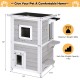 2-story wooden cat house with escape door, made of firwood and plywood, rainproof design for indoor and outdoor use.