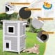2-story wooden cat house with escape door, made of firwood and plywood, featuring a rainproof asphalt roof for outdoor.