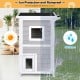 2-story wooden cat house with escape door, made of firwood, rainproof asphalt roof, ideal for indoor and outdoor use.
