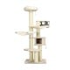 Cream white cat tree condo with a cozy hideaway and sturdy sisal posts, designed for playful and restful feline.
