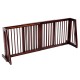 Folding adjustable 3-panel wood fence in cherry finish, perfect for doorways and hallways, with retractable feet.