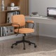 Orange PU leather office chair with ergonomic armrests and adjustable height, perfect for home or office use.