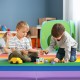 Colorful PU leather tri-folding gymnastics mat with kids playing, ideal for yoga, stretching, and gymnastics activities.