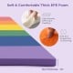 Thick EPE foam tri-folding gymnastics mat in vibrant colors, ideal for kids' yoga and tumbling, with reinforced handles.