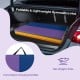 Tri-folding gymnastics mat in purple and yellow with carrying handles, ideal for kids' yoga and tumbling exercises.