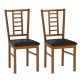 Set of 2 walnut wood dining chairs with PU leather upholstery and high backrest, ideal for kitchen or dining room use.