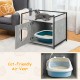 Hidden litter box enclosure with 2-tier storage shelf in gray, offering a private space for cats and a stylish side.