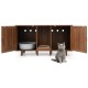 2-door cat litter box enclosure in brown with winding entry, scratching board, and spacious tabletop for home decor.