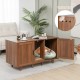 2-door cat litter box enclosure in brown with winding entry, scratching board, and ventilated holes for odor control.