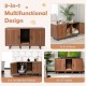 2-door cat litter box enclosure in brown, featuring a winding entry, scratching board, and modern design for versatile.