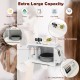Large wooden cat litter box enclosure in white with spacious interior and side compartments for storage and.
