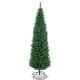 Slim pencil design 5' PVC artificial Christmas tree with dense needles and sturdy iron base, ideal for small spaces.