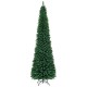 Slim pencil design 9' PVC artificial Christmas tree with green color and sturdy metal base, ideal for small spaces.
