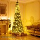 Slim pencil design 9' PVC artificial Christmas tree with fresh-cut look, ideal for small spaces and corners.