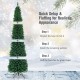 Slim pencil design of a 9' PVC artificial Christmas tree with green color and sturdy iron base for easy setup and.