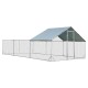 Large metal chicken coop with waterproof cover, featuring a sturdy design and safe door, ideal for various pets.