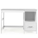 Modern white computer desk with two storage drawers and shelf, perfect for home or office use.