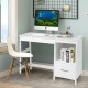 Modern white computer desk with two storage drawers, footrest, and spacious 47.5-inch desktop for home or office use.