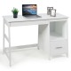 Modern white computer desk featuring a close-up of the smooth surface and spacious design, ideal for organized.