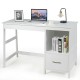 Modern white computer desk showcasing a side angle with a laptop and decorative items, perfect for a stylish workspace.