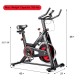 Detailed dimensions of the adjustable magnetic exercise bike showcasing height, length, and width for optimal placement.