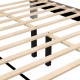 Queen size bed frame slats with middle support legs, featuring storage drawer and vertical channel headboard in gray.