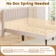 Queen size upholstered platform bed in beige with wingback headboard, no box spring needed, supports 10"-12" mattress.