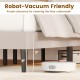 Queen size upholstered platform bed with wingback headboard, featuring 6" clearance for easy robot vacuum access.