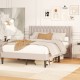 Beige queen size platform bed with wingback headboard, featuring soft Dutch velvet upholstery and robust wooden slat.