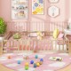 Montessori queen size floor bed frame in natural wood with full-length safety guardrails, ideal for kids' rooms.