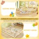Montessori floor bed with full-length safety guardrails, solid wood frame, ideal for sleeping or as an activity center.