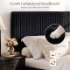 Queen size lift-up storage bed with comfy upholstered headboard in black, featuring luxurious corduroy fabric for plush.
